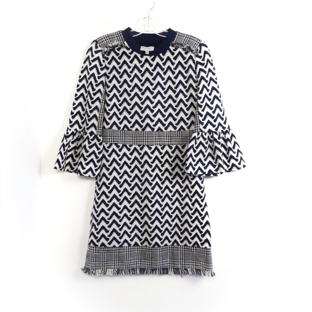 Harlyn Anthropologie knit dress flutter sleeve S small geometric mixed print